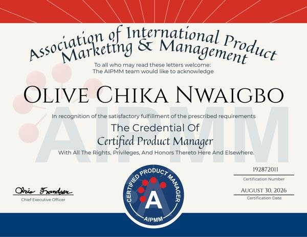 AIPMM Certified Product Manager certificate